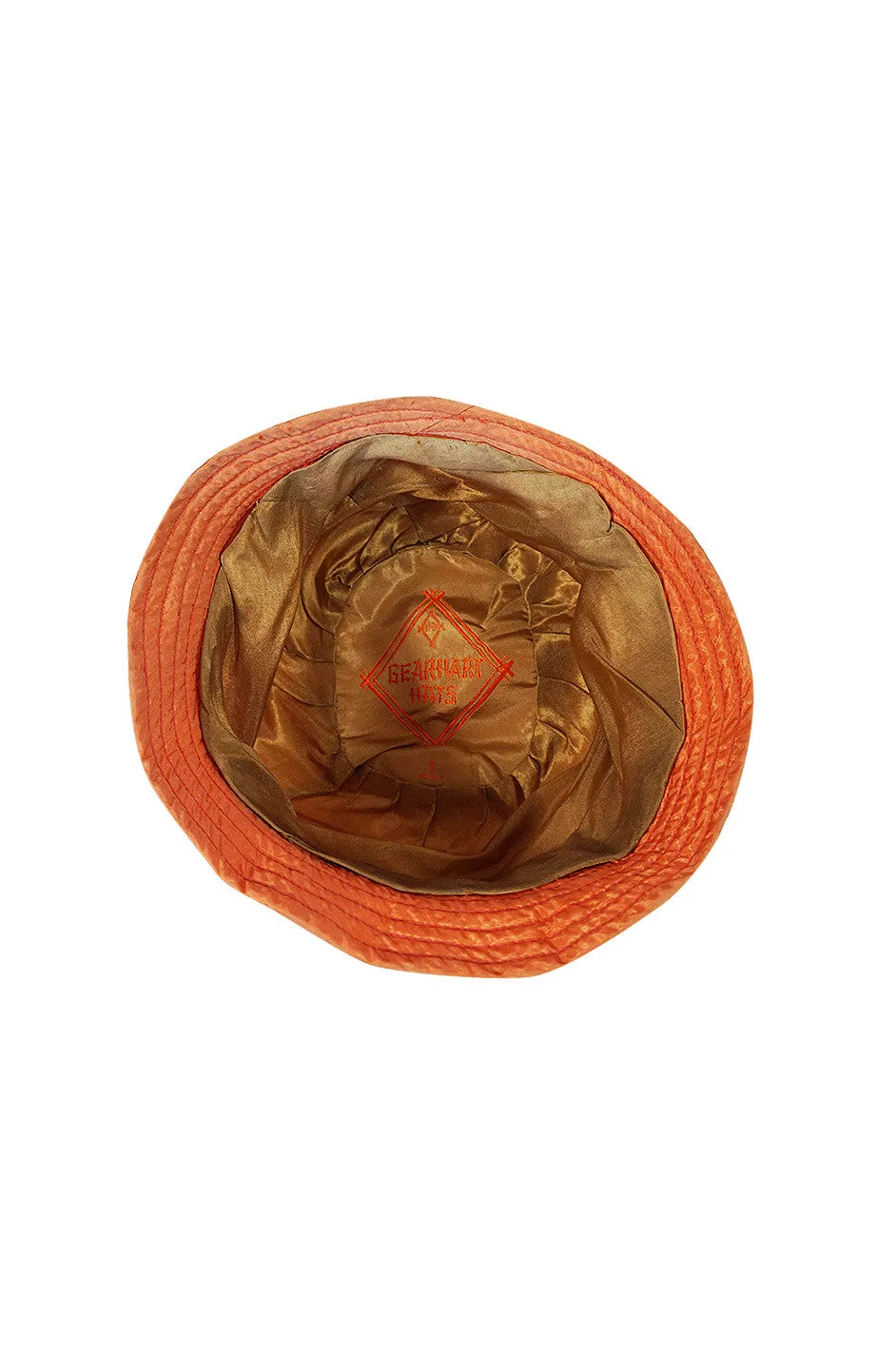 1920s Peach & Coral Silk Floral Applique Flapper Cloche Hat