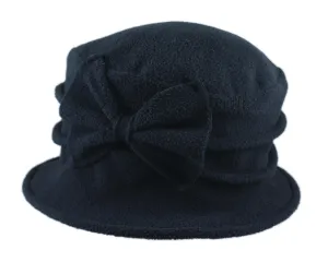 Fleece Cloche Hat with Bow ~ Black