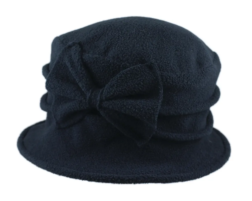 Fleece Cloche Hat with Bow ~ Black