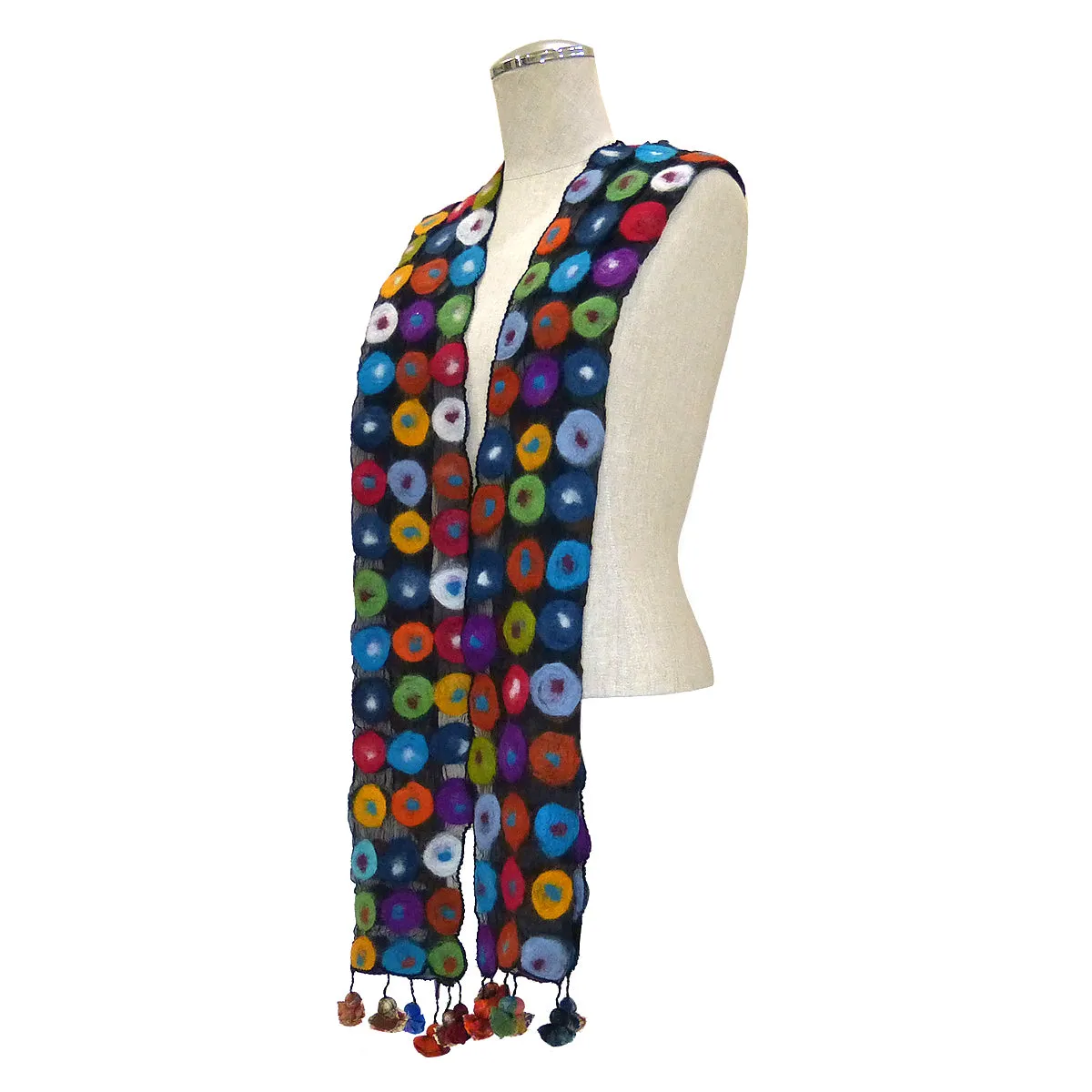 Handmade Felted Merino Wool Chiffon Scarf Wrap Pomegranate Moon Polka Dot 79" x 12"