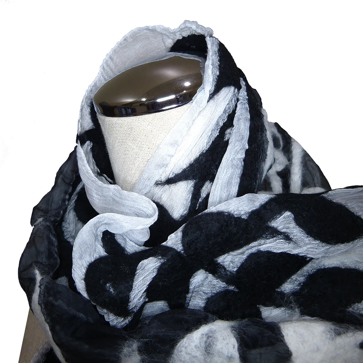 Handmade Felted Merino Wool Chiffon Scarf Wrap Pomegranate Moon Split Vine 76" x 13"
