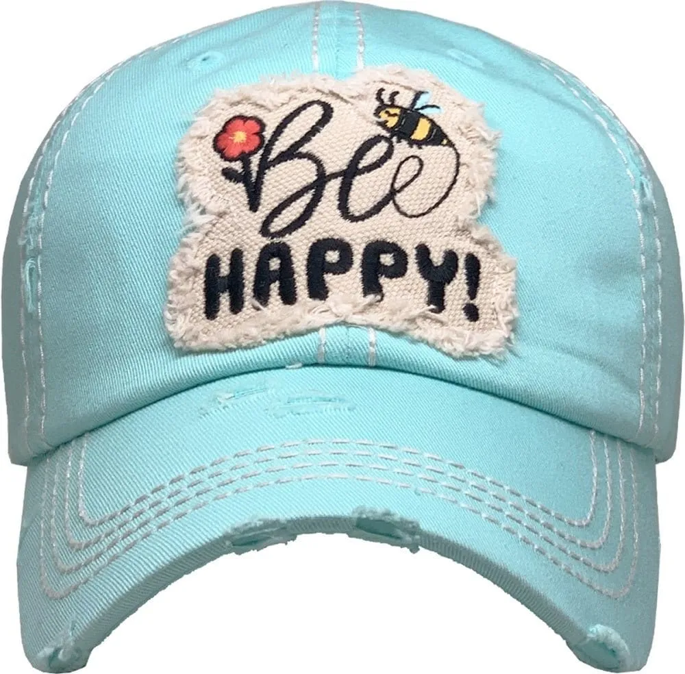 KBV1366 "Be Happy" Vintage Washed Baseball Cap
