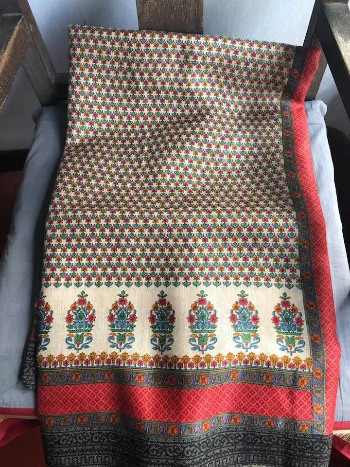 Maroon & Off White Pure Pashmina Silk Saree with Printed Floral Buti All Over