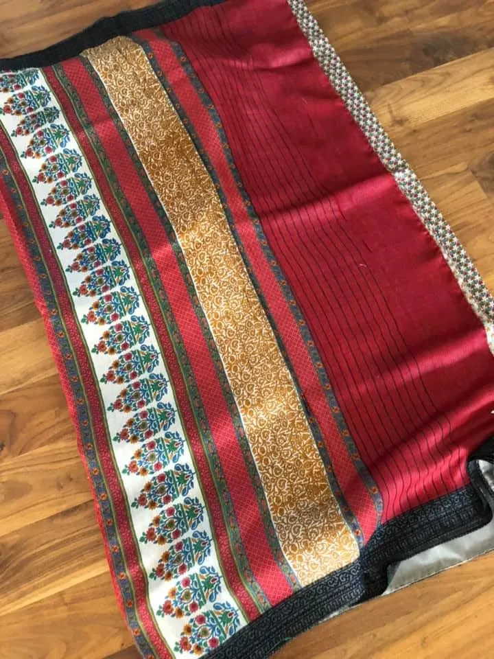 Maroon & Off White Pure Pashmina Silk Saree with Printed Floral Buti All Over