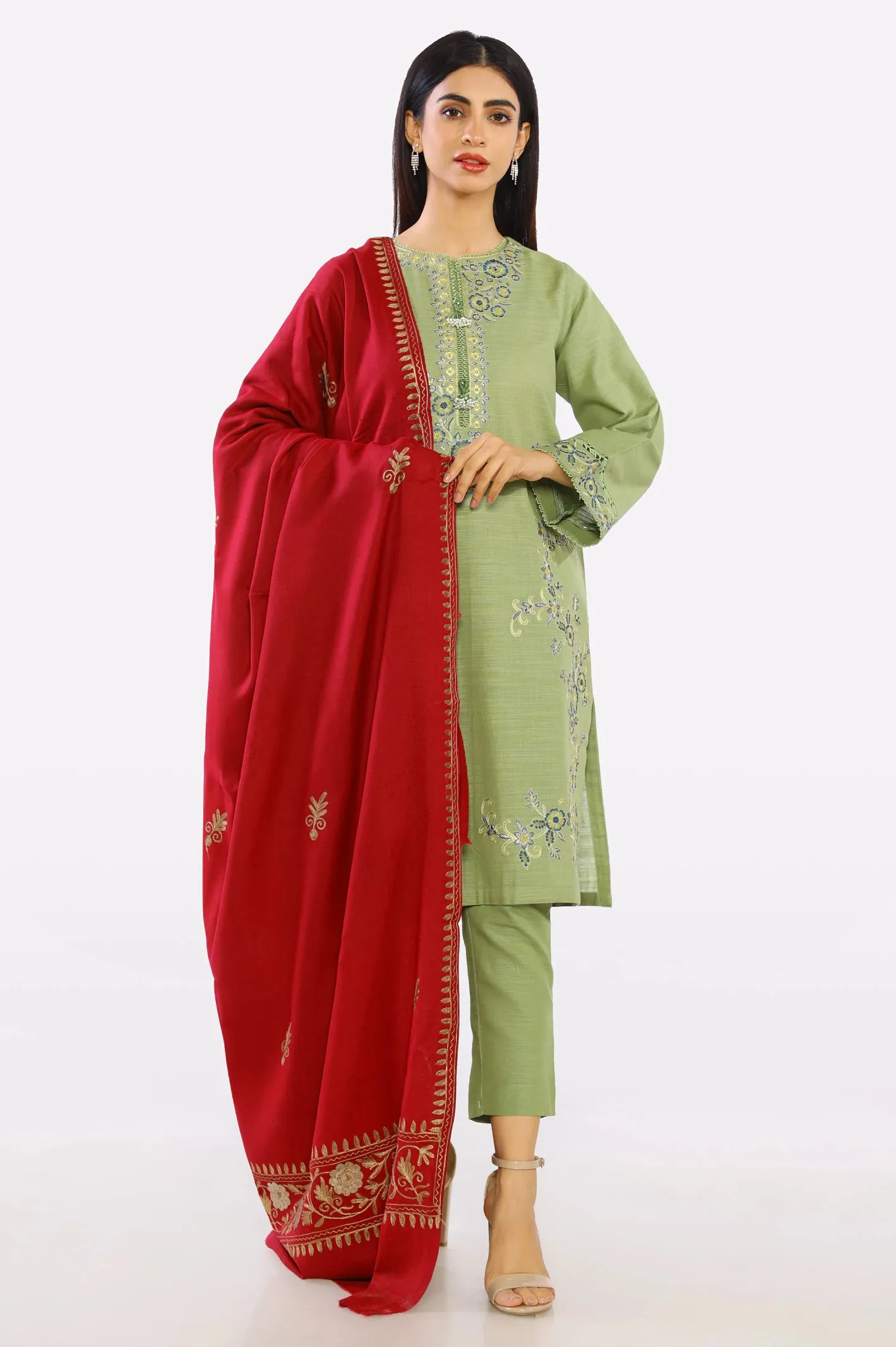 Red Embroidered Ladies Shawl