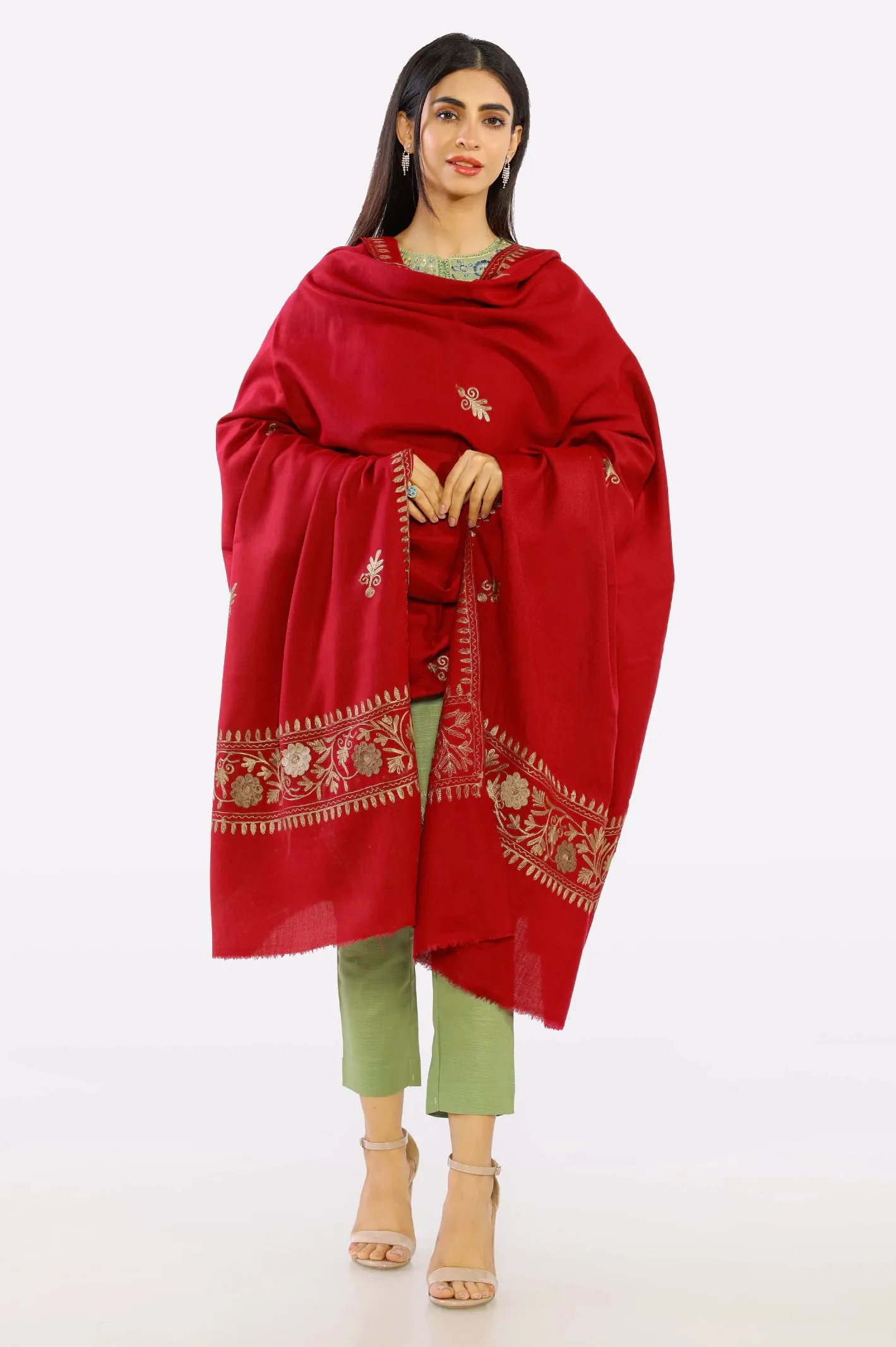 Red Embroidered Ladies Shawl