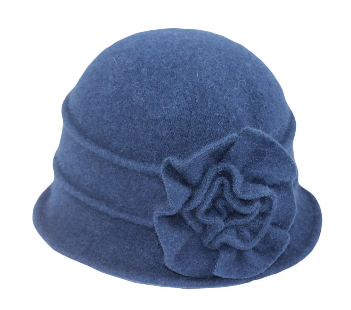 Wool Cloche Hat with Big Flower ~ Navy Blue