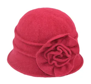 Wool Cloche Hat with Big Flower ~ Red