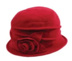 Wool Cloche Hat with Fower Detail ~ Red