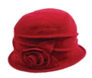 Wool Cloche Hat with Fower Detail ~ Red