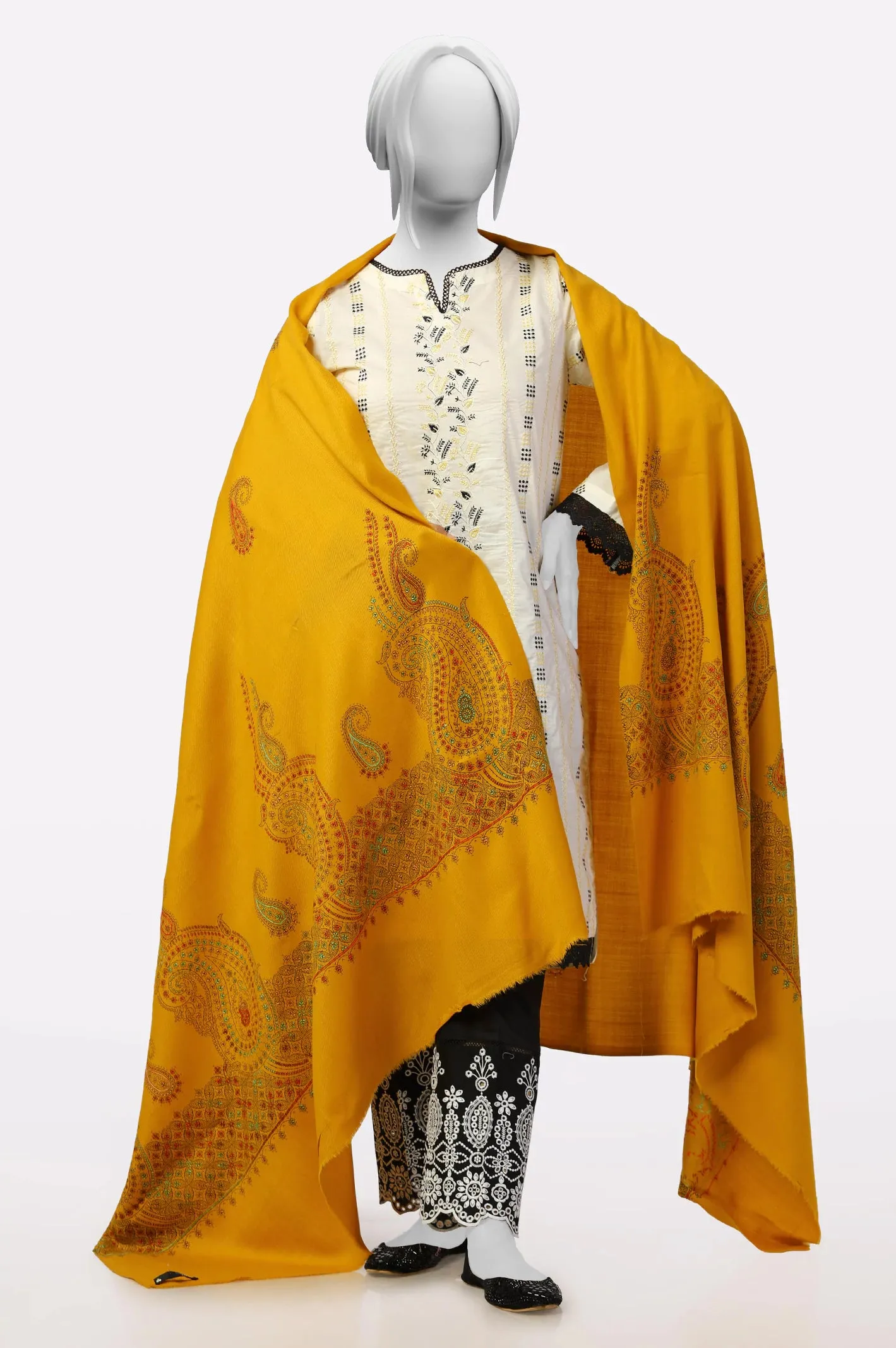Yellow Embroidered Shawl